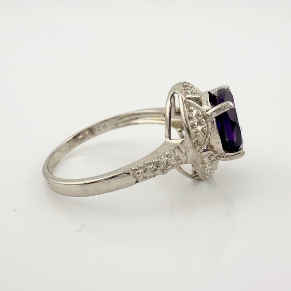 Beautiful Dark Purple Amethyst and Diamond Accent Ring - Sterling Silver Size 7. - Picture 10 of 16